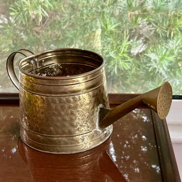 Vintage Hammered Brass Watering Can – 14” Long, Rustic Decor - Picture 8 of 15